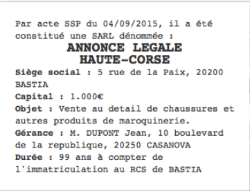 annonce legale haute corse